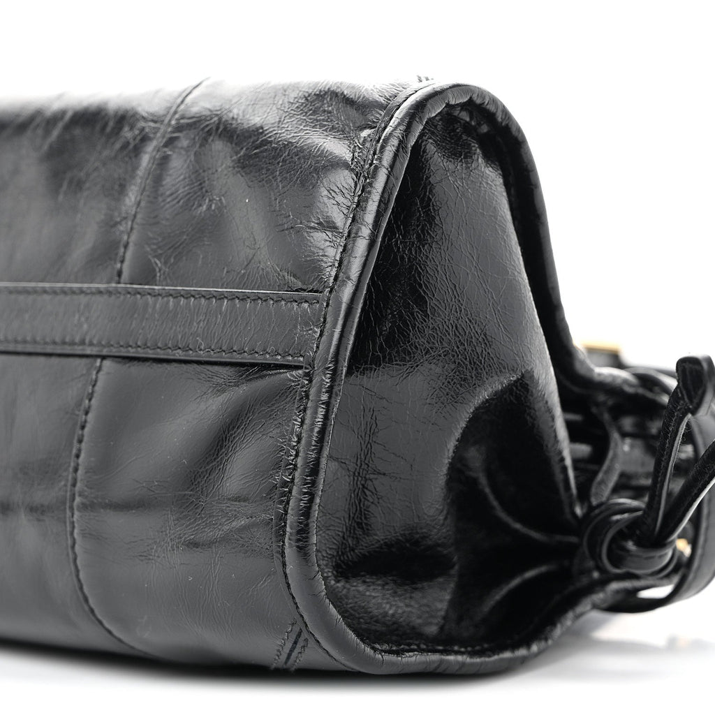 Prada Glossy Calfskin Triangle Medium Bonnie Shoulder Bag Black