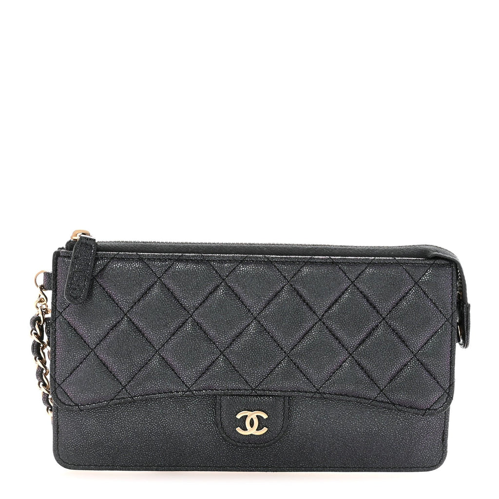 Chanel Iridescent Caviar Quilted Classic Pouch With Handle Black