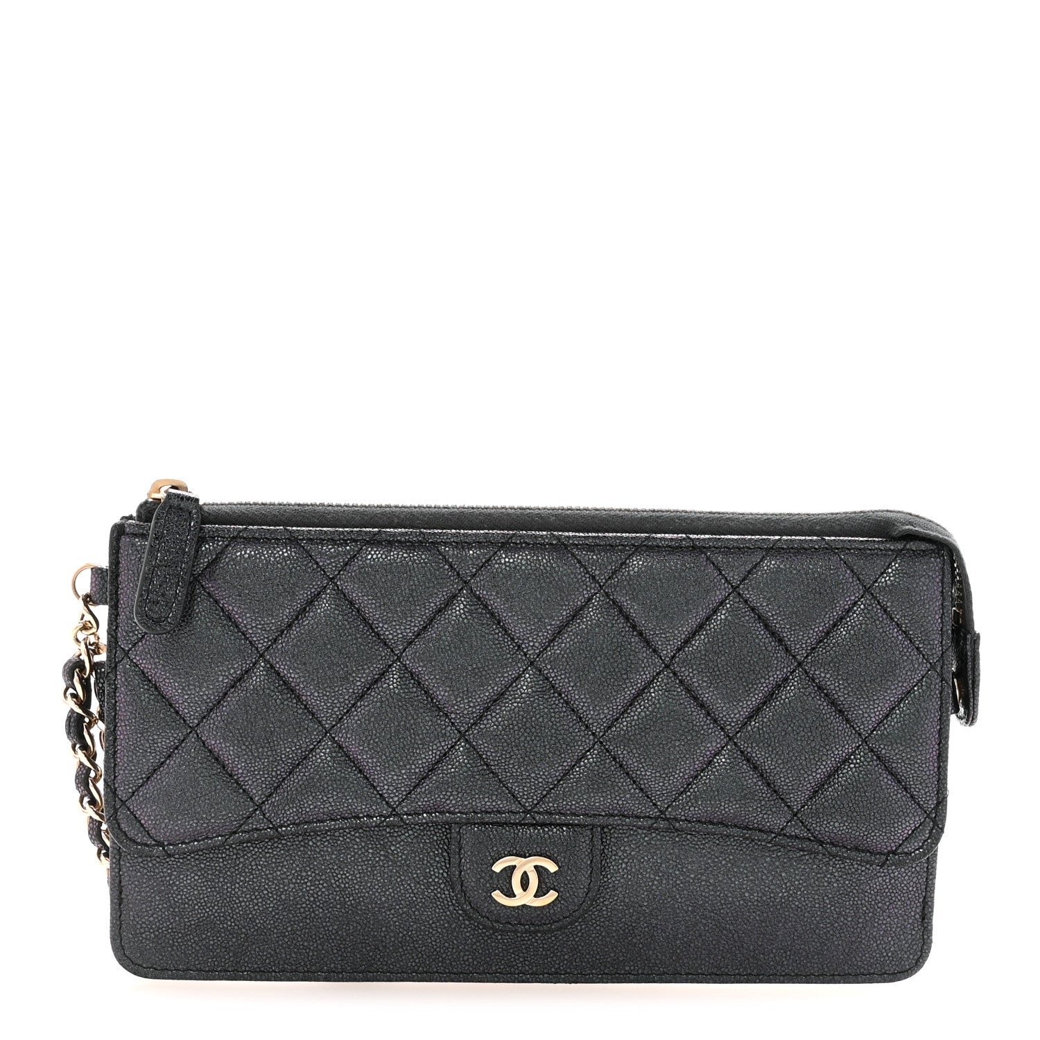 Chanel Iridescent Caviar Quilted Classic Pouch With Handle Black