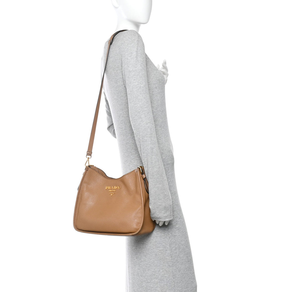 Prada Vitello Daino Hobo Messenger Bag Caramel