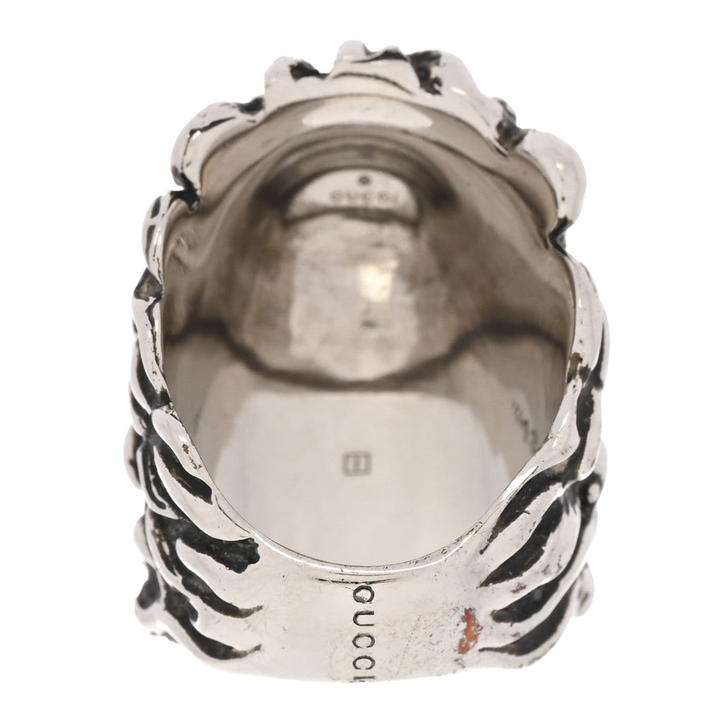Gucci Metal Crystal Lion Head Ring 53 6.25 Pink Silver