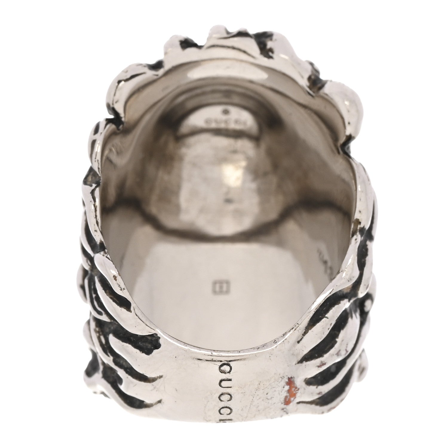Gucci Metal Crystal Lion Head Ring 53 6.25 Pink Silver