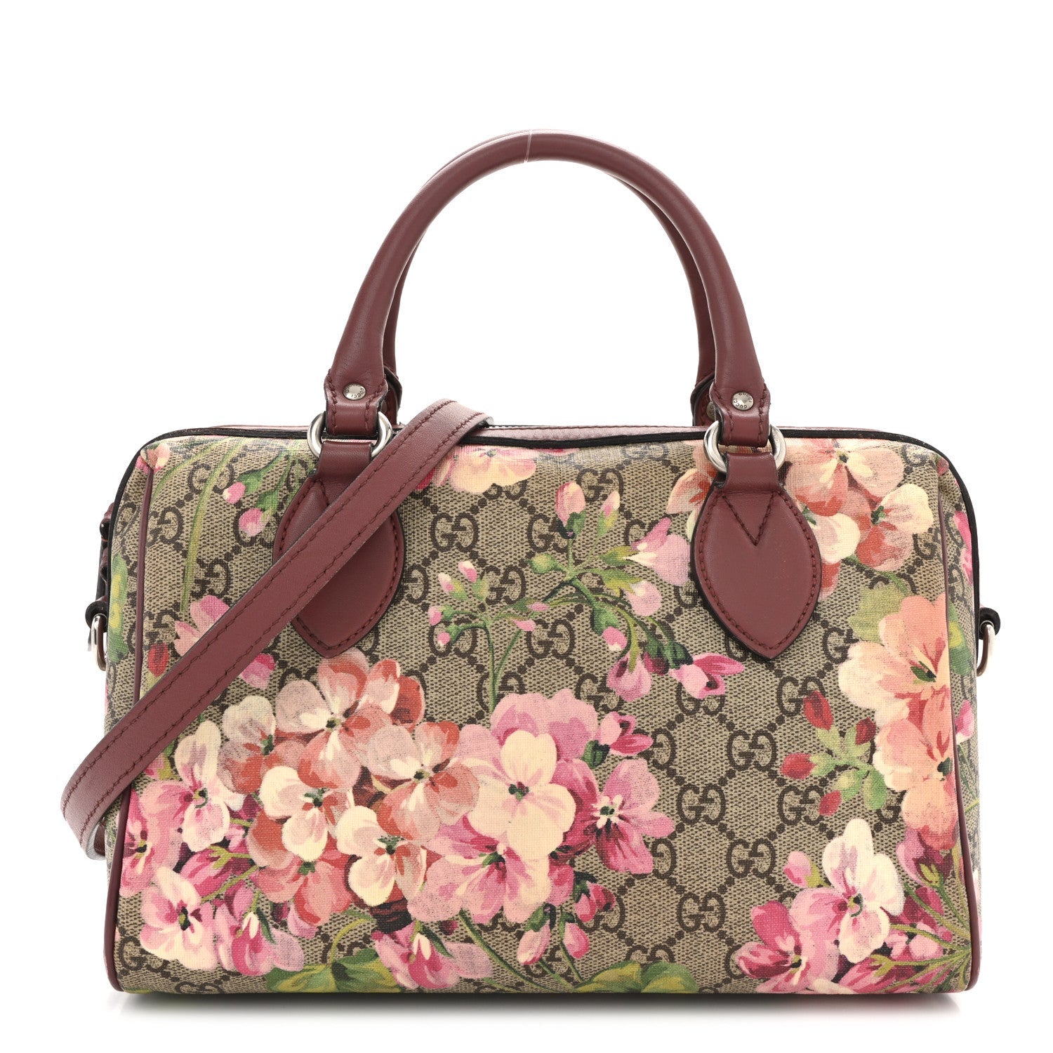 Gucci GG Supreme Monogram Blooms Small Boston Beige Multicolor Dry Rose