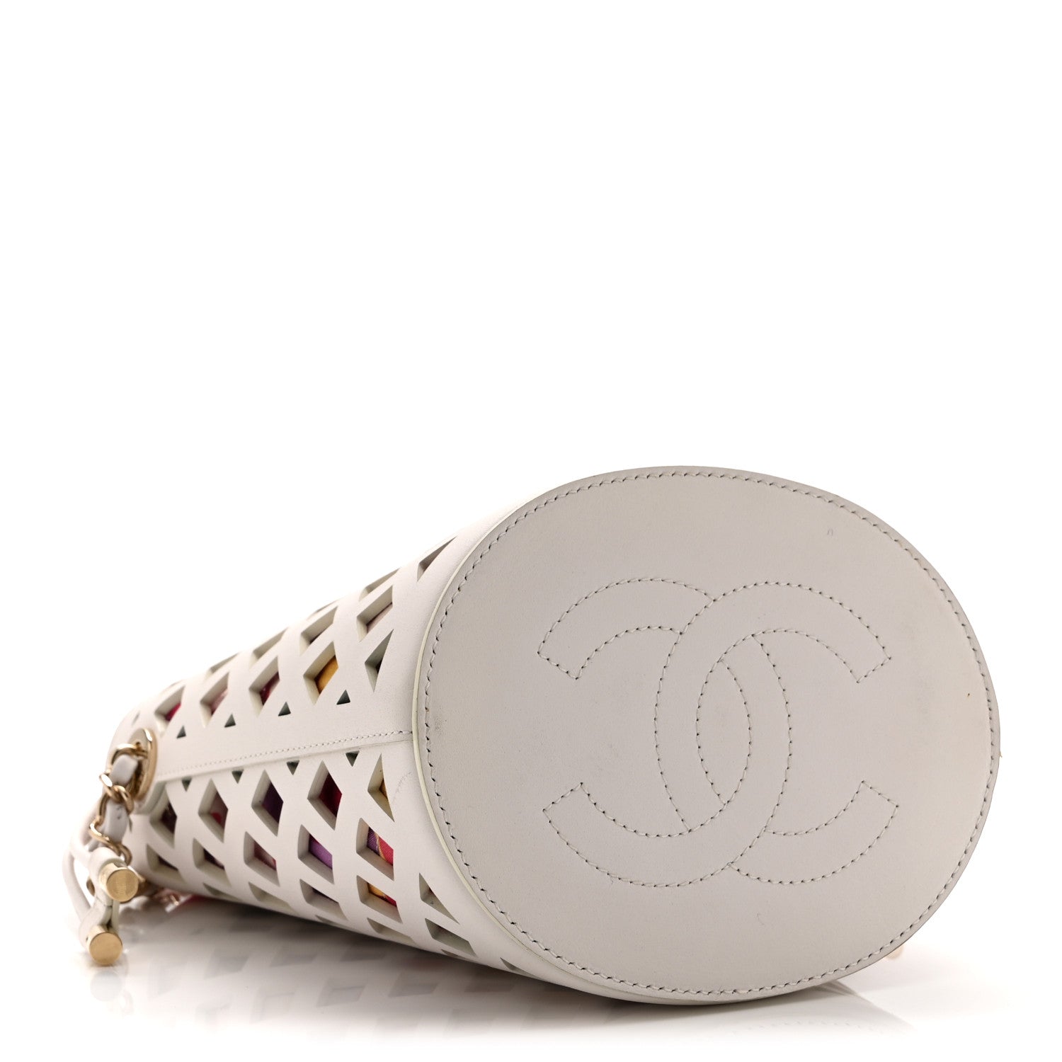 Chanel Lambskin Sea Through Bucket Drawstring Bag White Multicolor