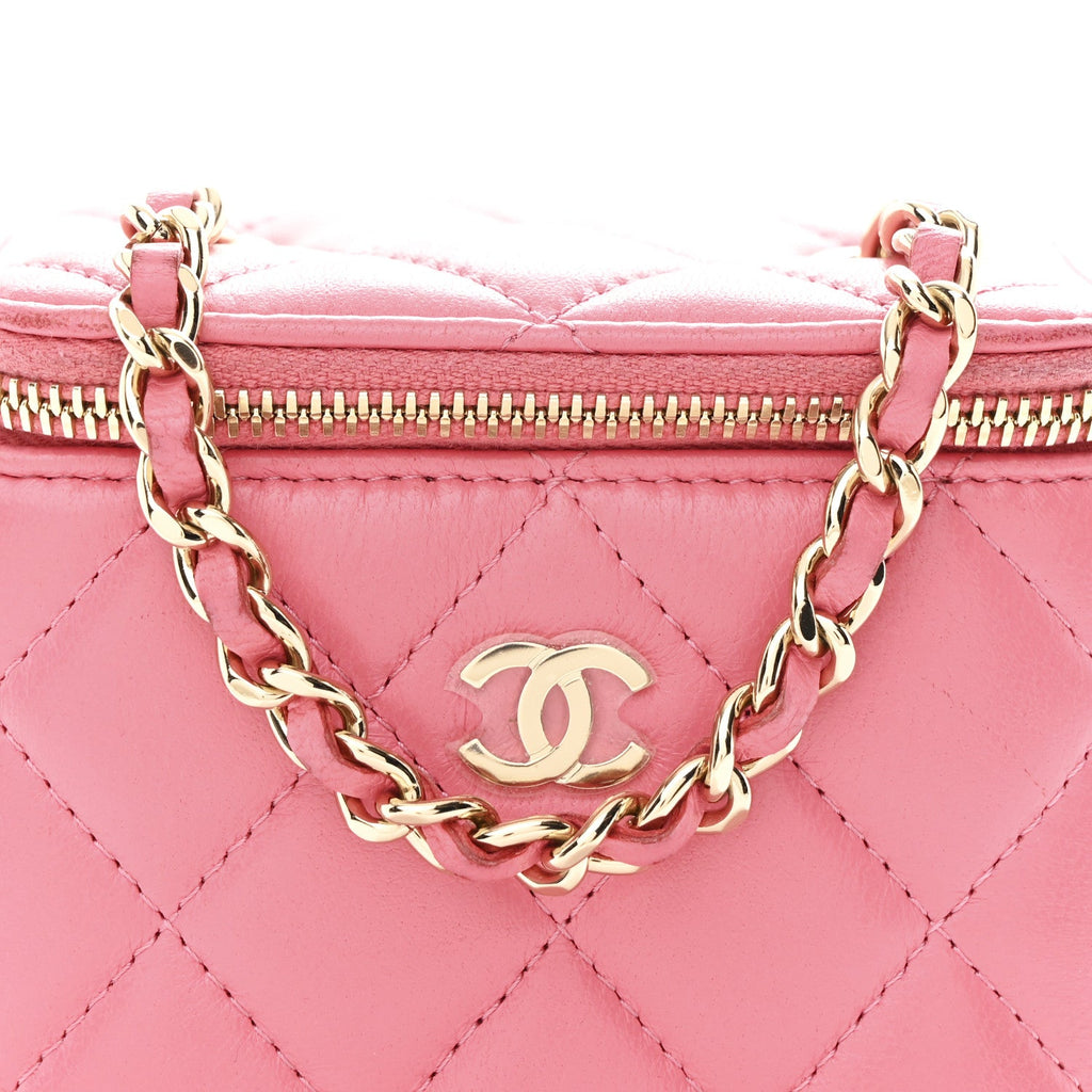 Chanel Lambskin Quilted Pearl Crush Mini Vanity Case With Chain Dark Pink