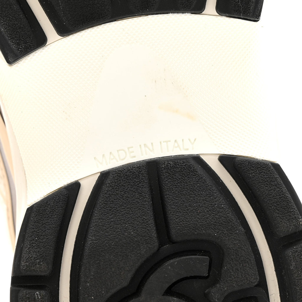 Fabric Laminated Calfskin Stretch CC Sneakers 37 Ivory White Silver