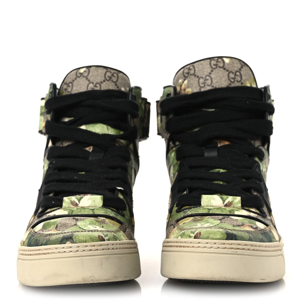 Gucci GG Monogram Blooms Web High Top Sneakers 8 Beige Green