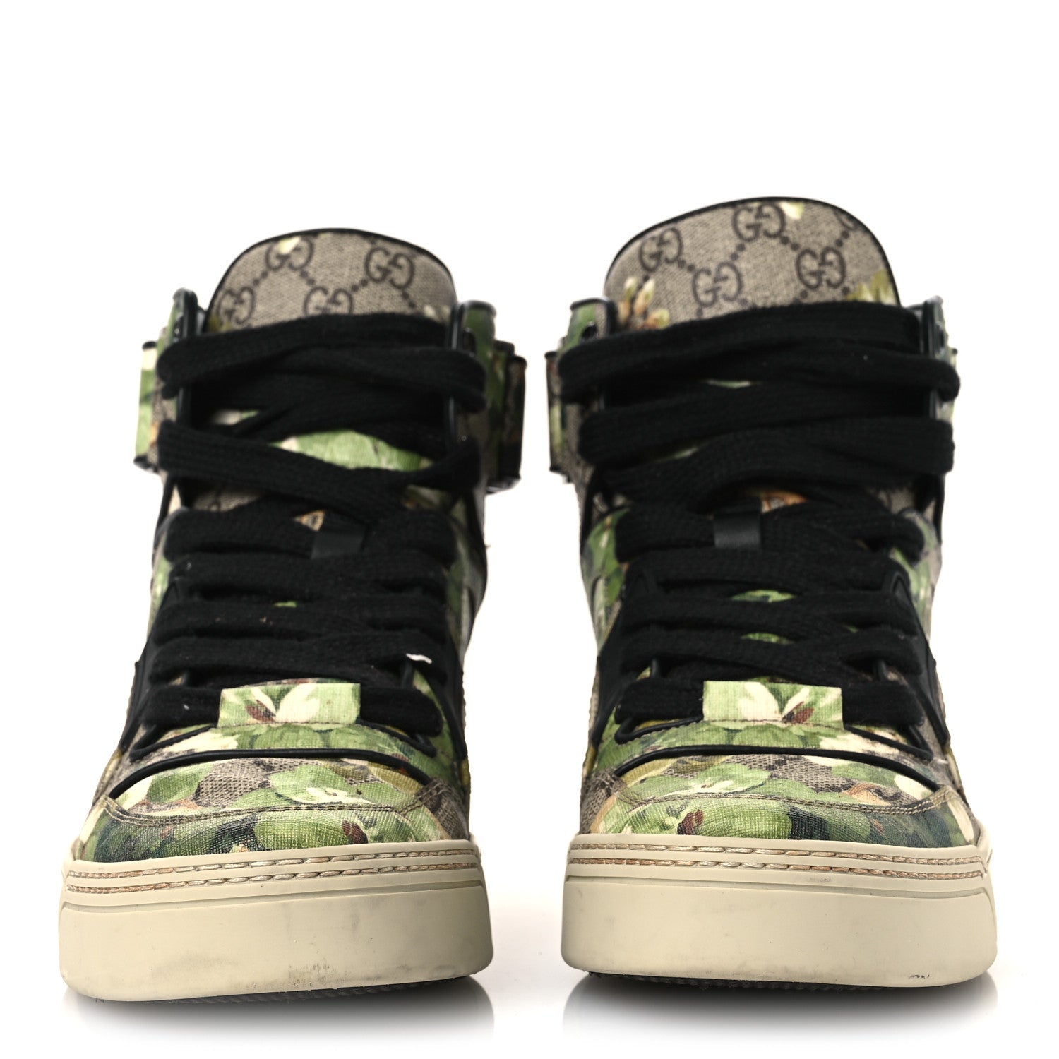 Gucci GG Monogram Blooms Web High Top Sneakers 8 Beige Green