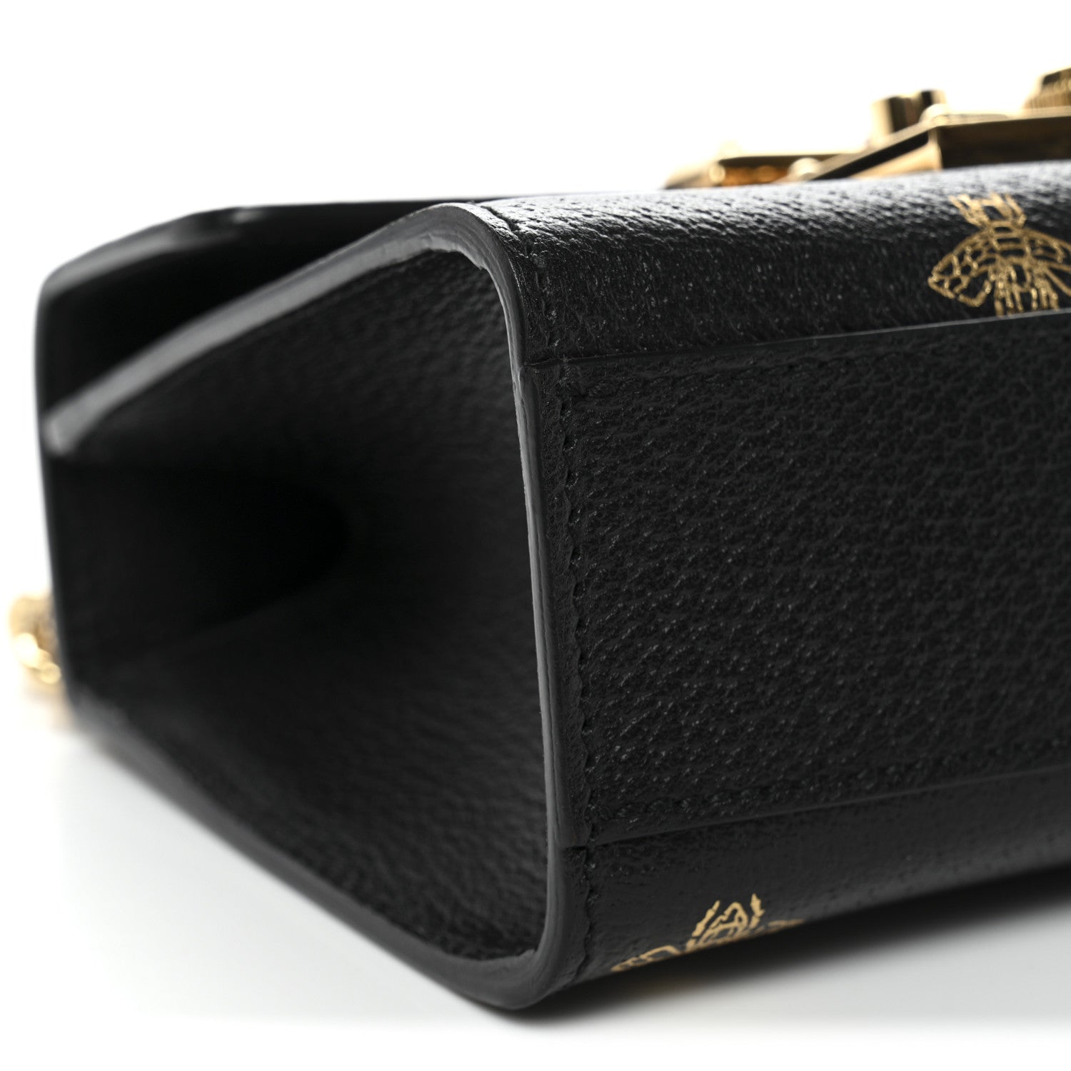 Gucci Grained Calfskin Bee Star Small Padlock Shoulder Bag Black