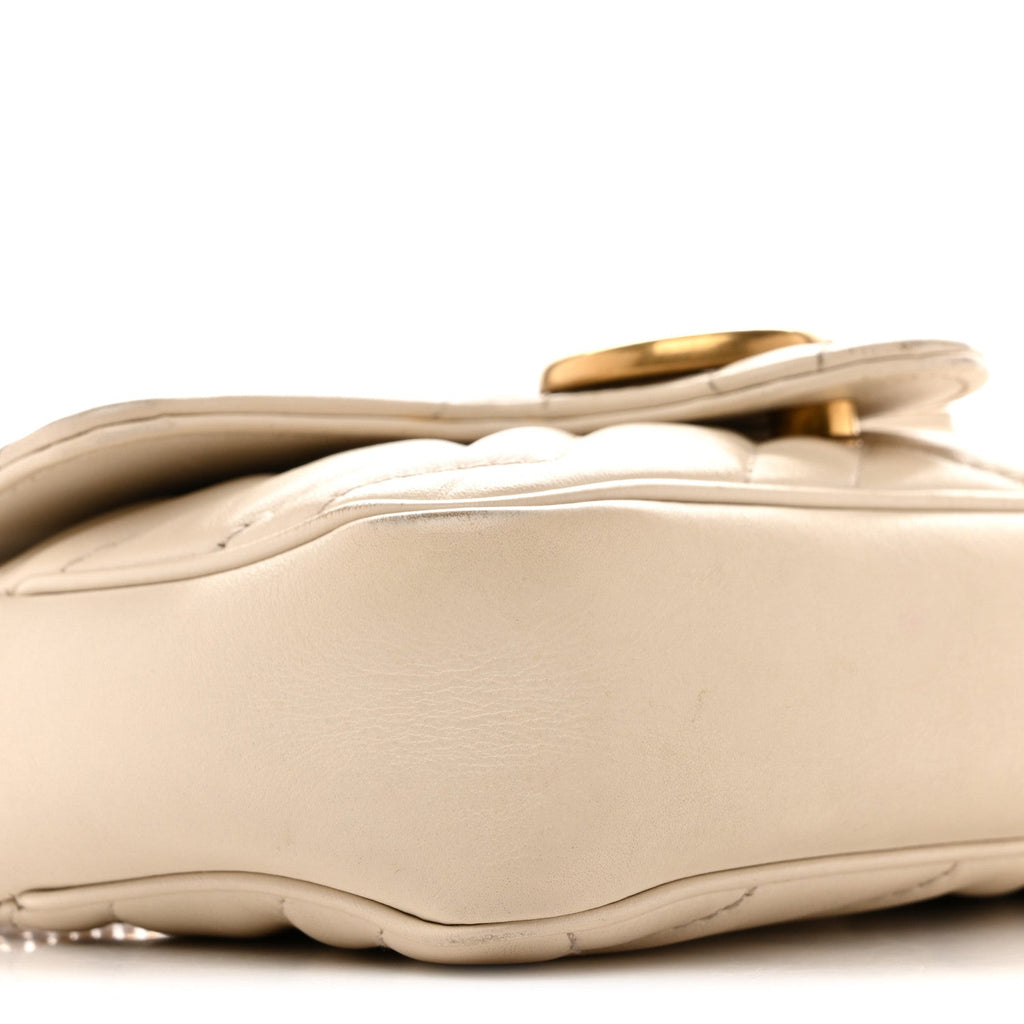 Gucci Calfskin Matelasse Super Mini GG Marmont Shoulder Bag White