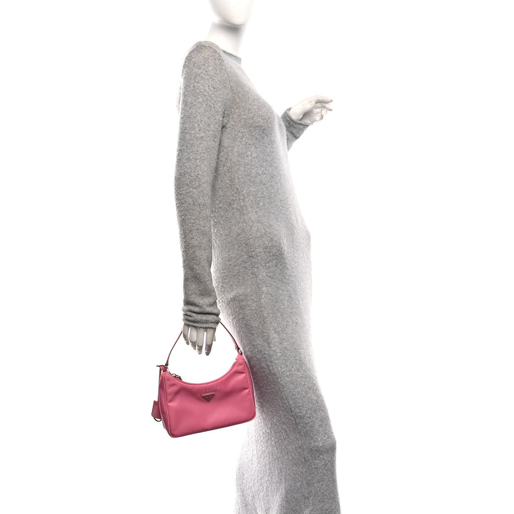 Prada Tessuto Nylon Saffiano Mini Re-Edition 2005 Bag Begonia