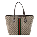Gucci GG Supreme Monogram Calfskin Web Large Ophidia Tote Beige Dark Brown
