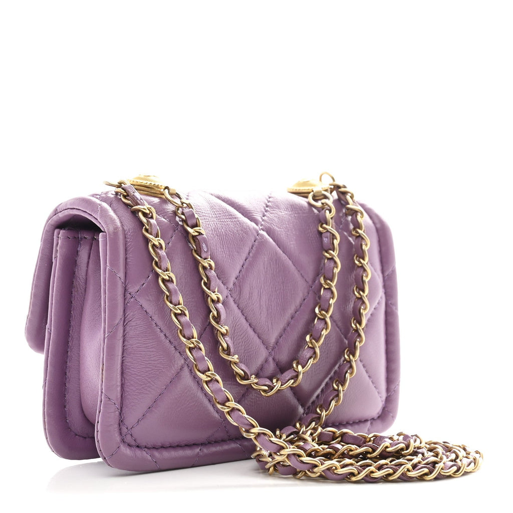 Chanel Shiny Lambskin Quilted Extra Mini Flap Purple