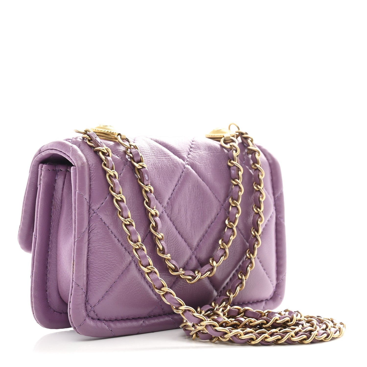 Chanel Shiny Lambskin Quilted Extra Mini Flap Purple