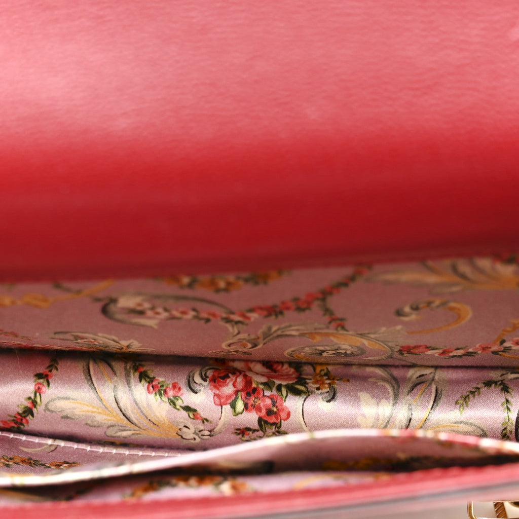 Gucci Calfskin Snakeskin Studded Small Ottilia Top Handle Bag Hibiscus Red