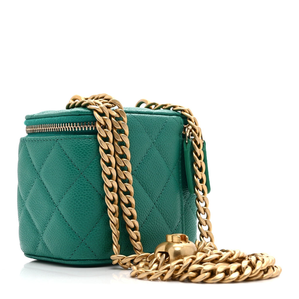 Chanel Caviar Quilted Sweetheart Mini Vanity Case Green