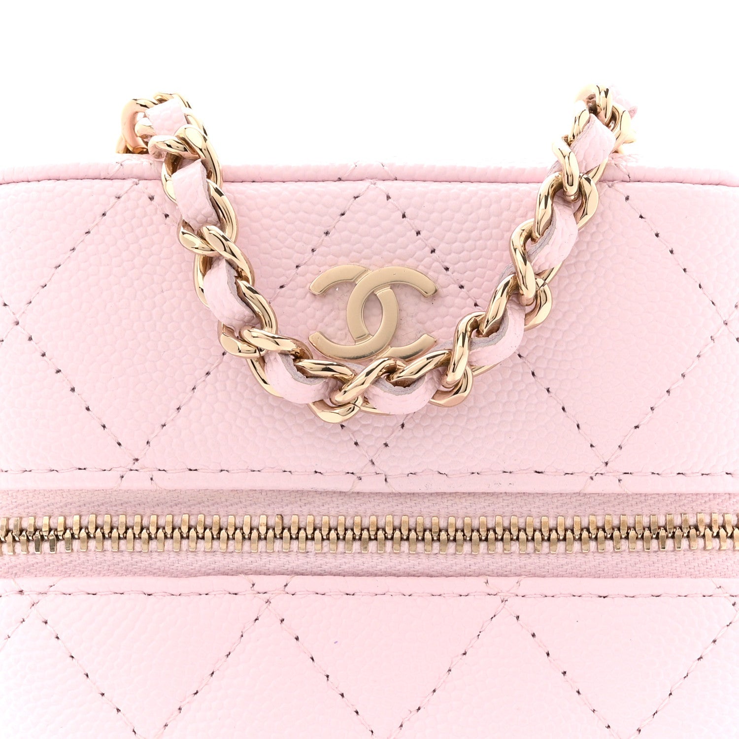 Caviar Quilted Phone Holder With Chain Light Pink