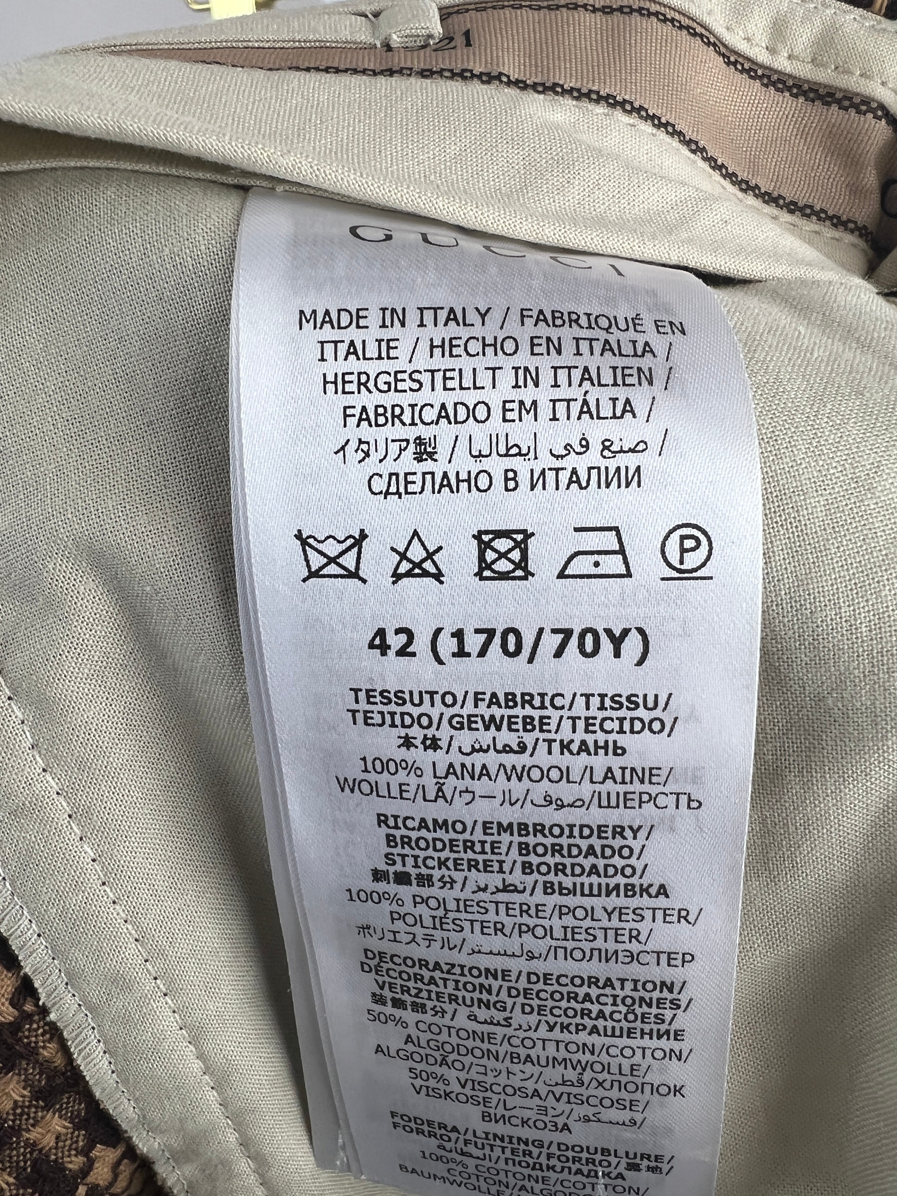 Gucci X Adidas Brown Check Wool Trousers with White Stripe Side Detail Size IT 42 (UK 10)