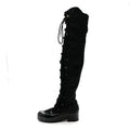 Nylon Rubber CC Lace Up Thigh High Boots 40 Black