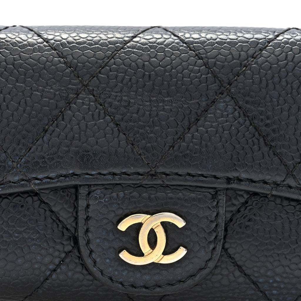 Caviar Quilted 6 Key Holder Black