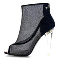 Mesh Crystal Open Toe Ankle Boots 40 Navy