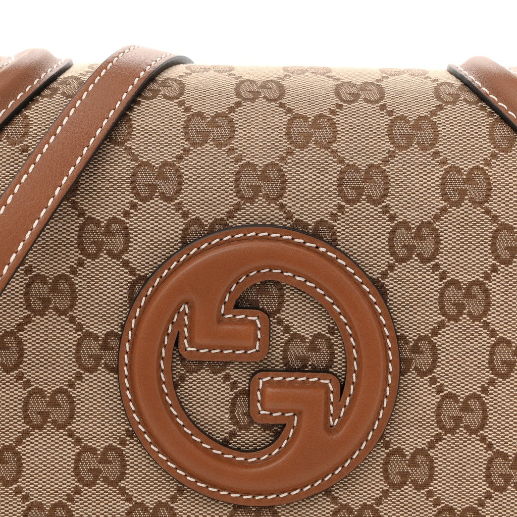 Gucci GG Monogram Calfskin Medium Blondie Top Handle Bag Beige Dark Brown