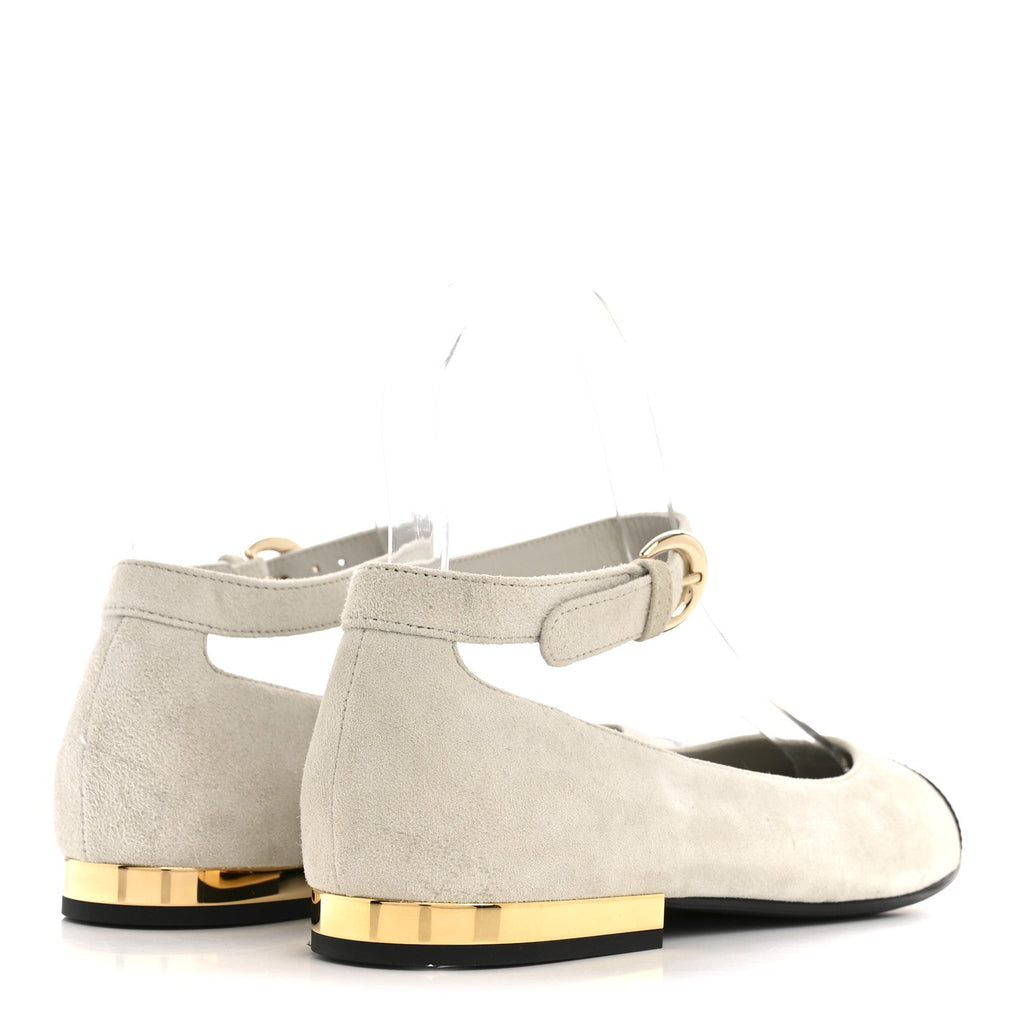 Chanel Suede Calfskin Patent Calfskin Cap Toe CC Mary Jane Flats 36.5 Light Gray Black