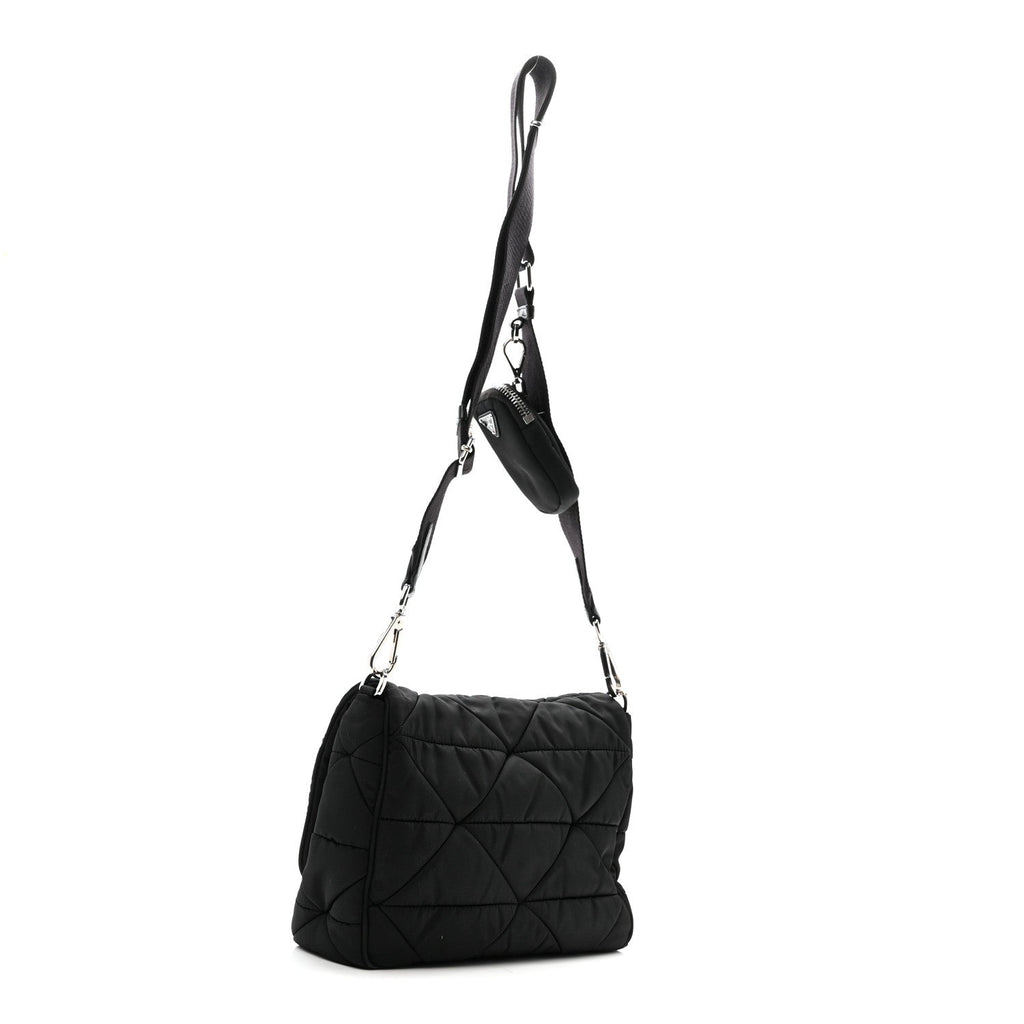 Prada Re-Nylon Quilted Padded Flap Shoulder Bag Black