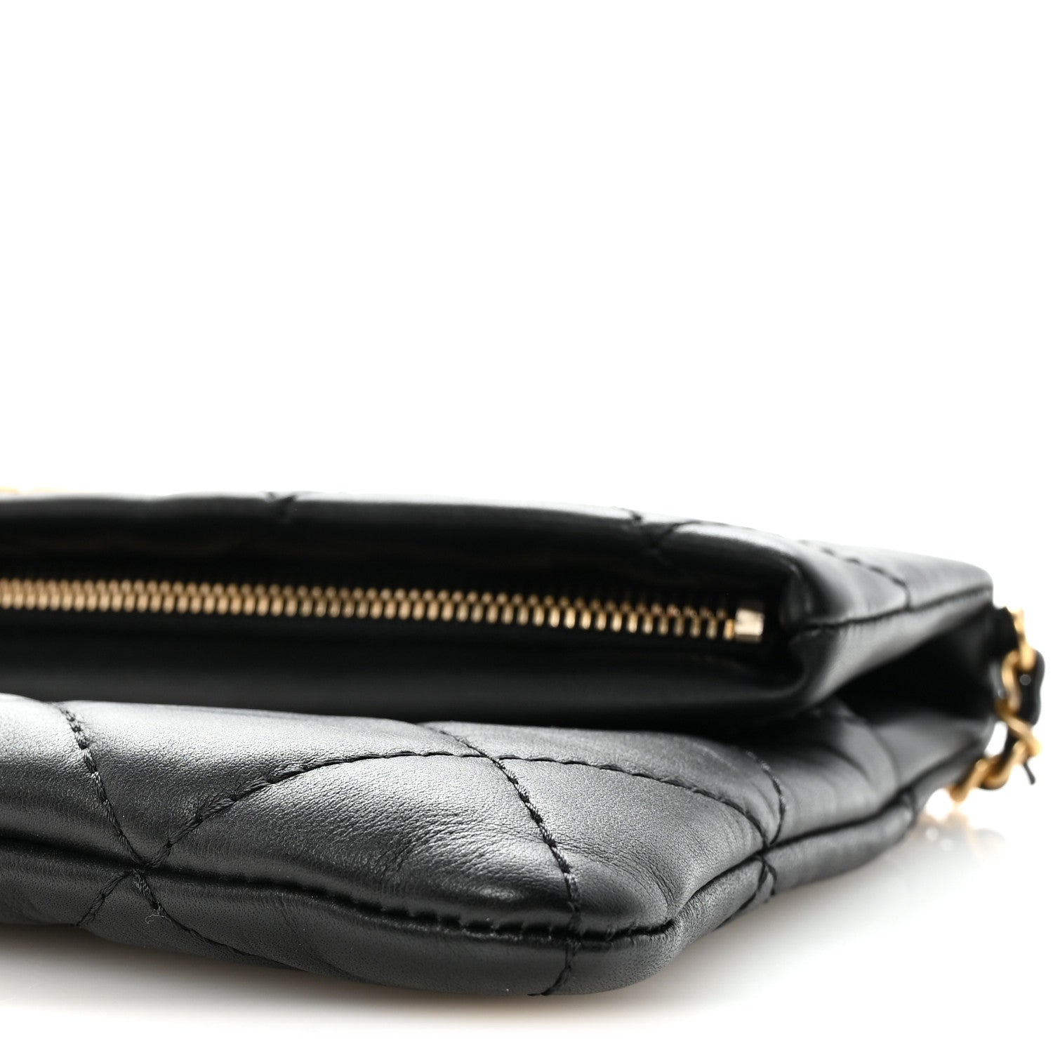 Chanel Calfskin Quilted Fold Over Clutch Black