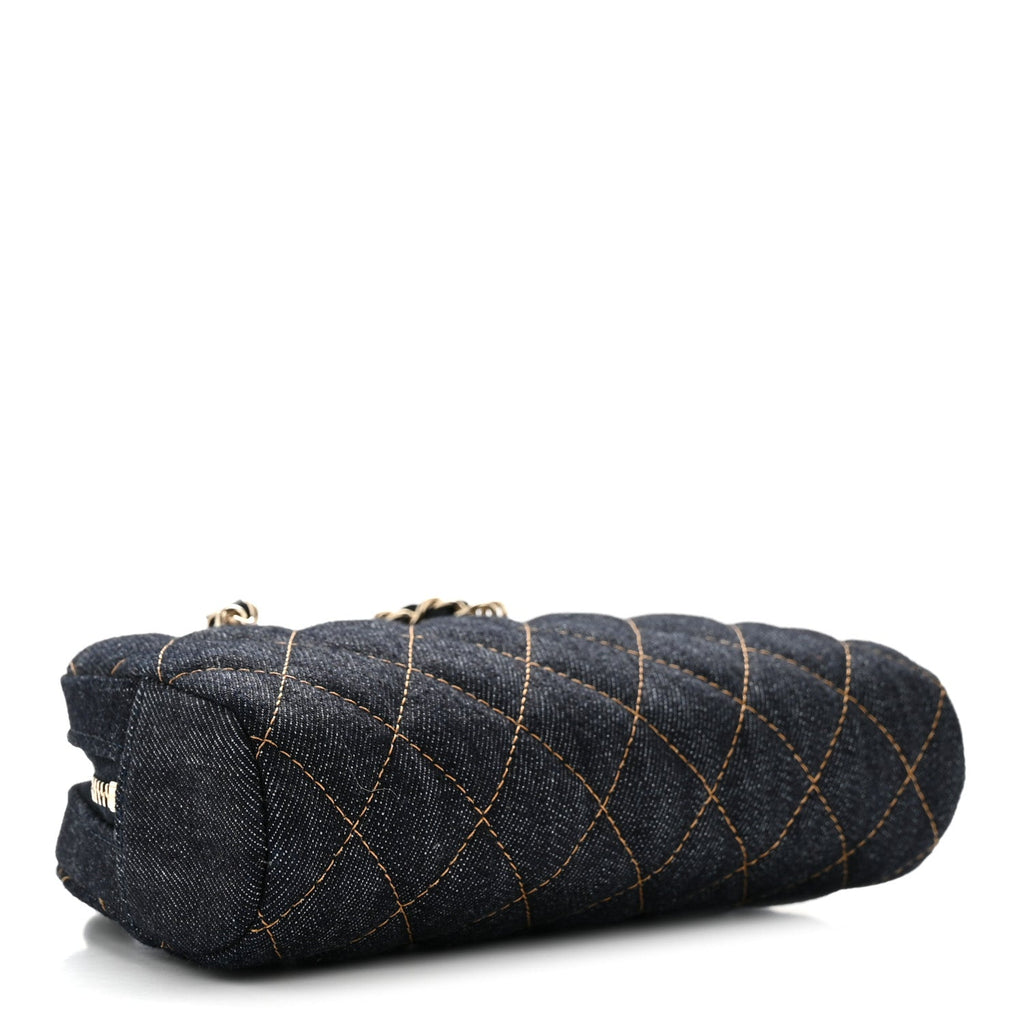 Chanel Denim Quilted Clutch With Chain Dark Blue Orange