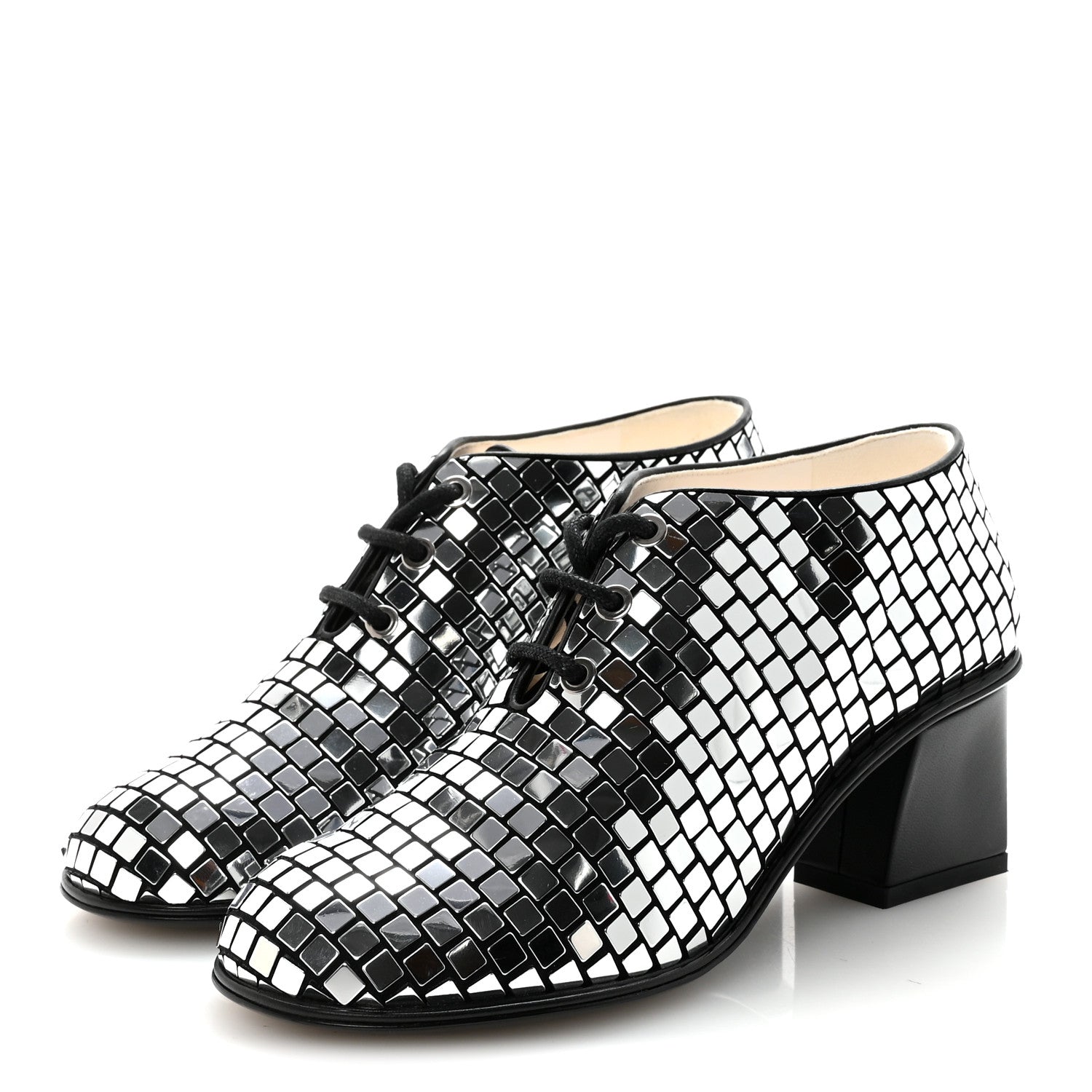 Mirror Facets Lace Up Boots 36.5 Silver