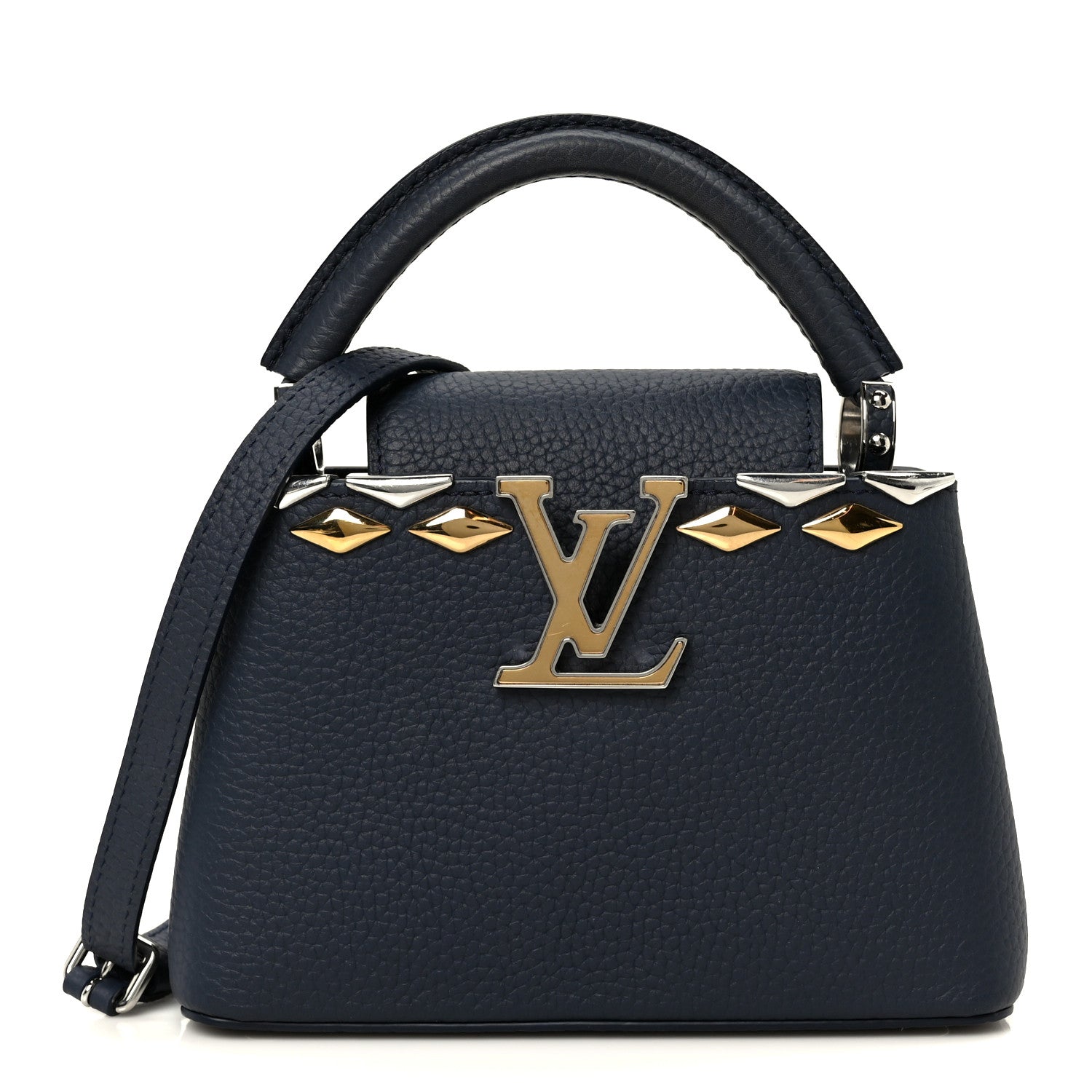 Louis Vuitton Taurillon Embellished Malletage Crown Mini Capucines Navy
