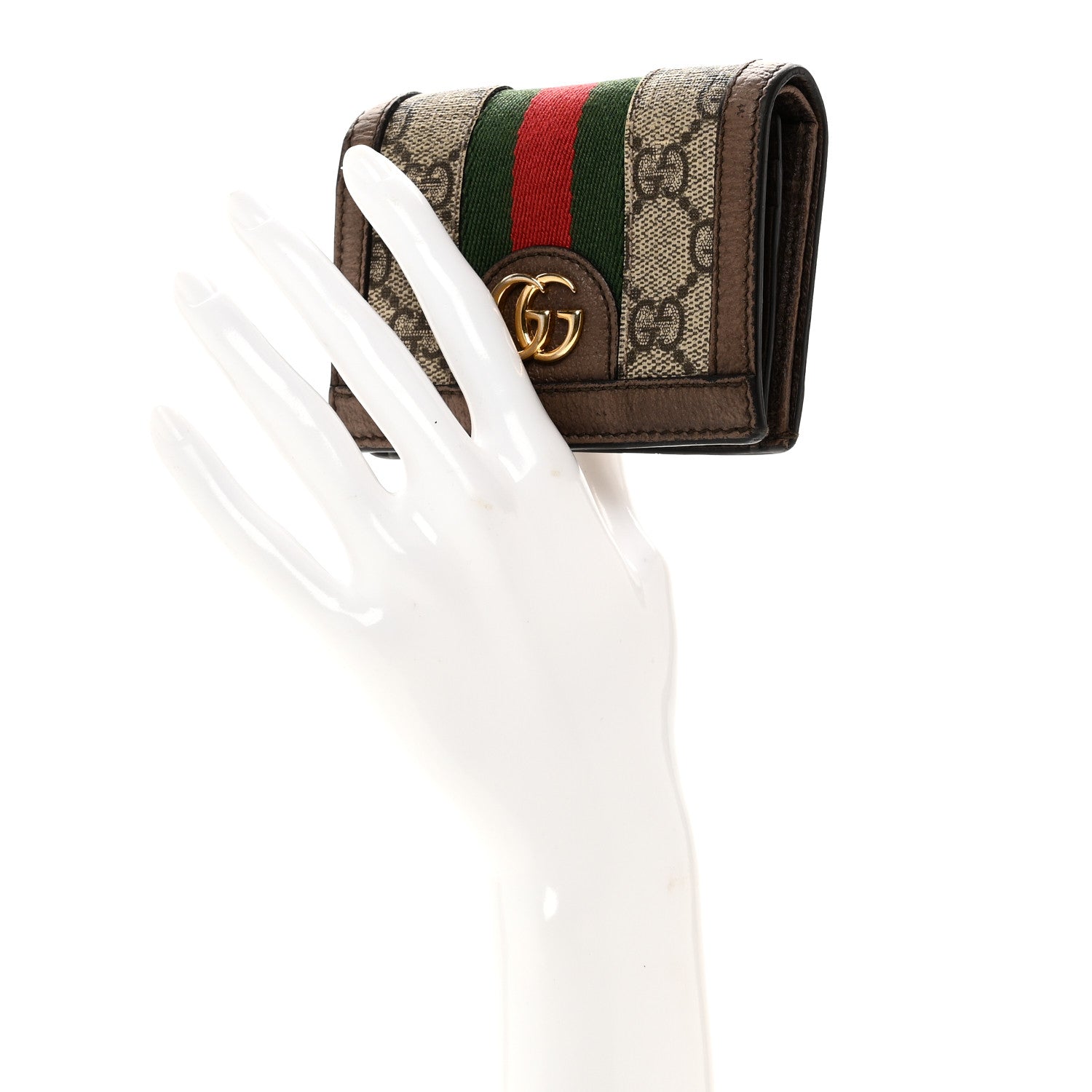 Gucci GG Supreme Monogram Web Ophidia Card Case Beige New Acero