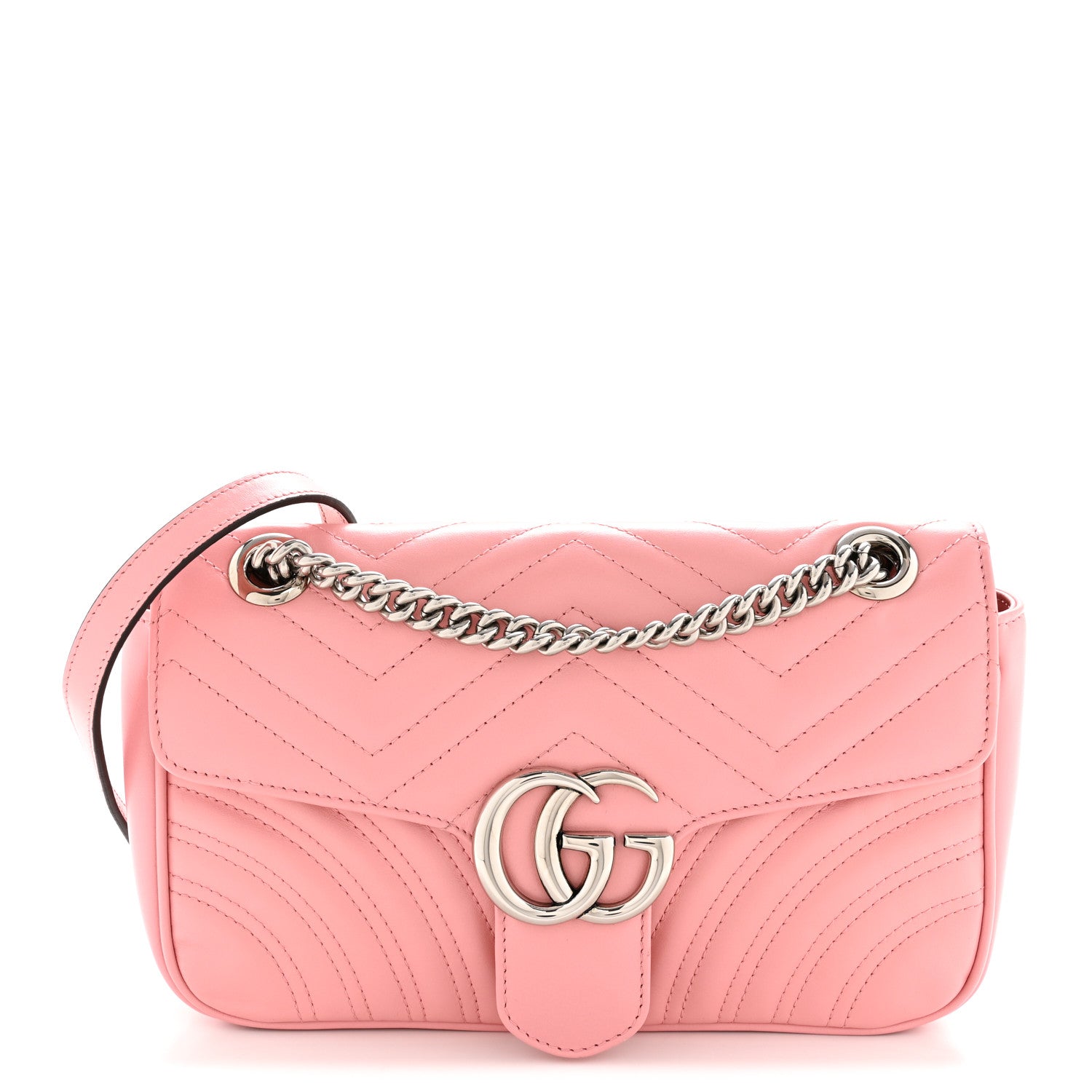 Gucci Calfskin Matelasse Small GG Marmont Shoulder Bag Wild Rose