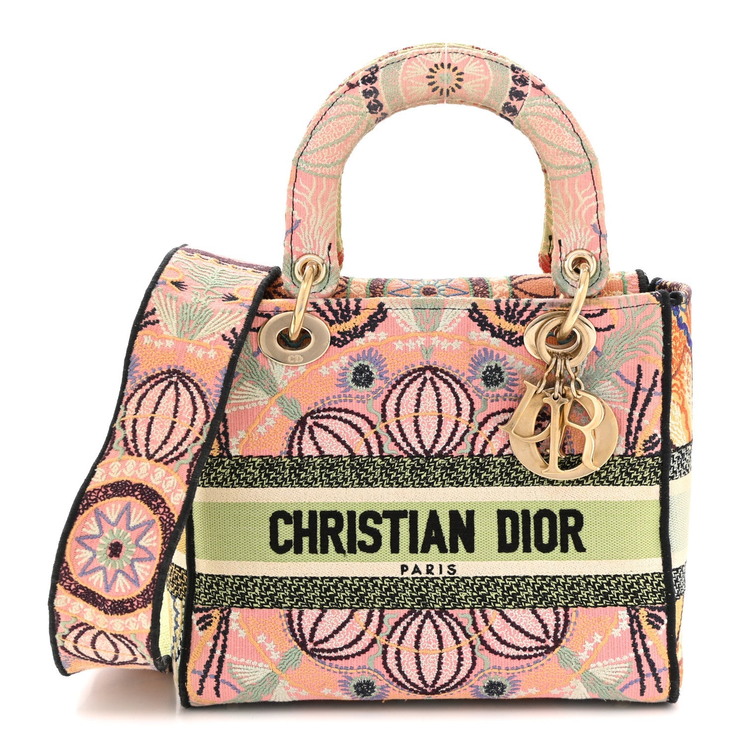 Christian Dior Canvas Embroidered In Lights Medium Lady D-Lite Multicolor