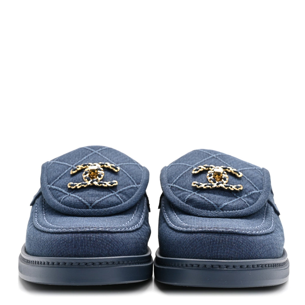 Fabric Quilted CC Turnlock Mules 39 Blue