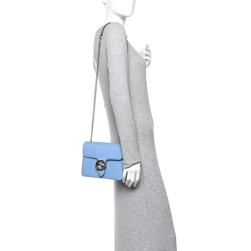 Gucci Dollar Calfskin Small Interlocking G Shoulder Bag Mineral Blue