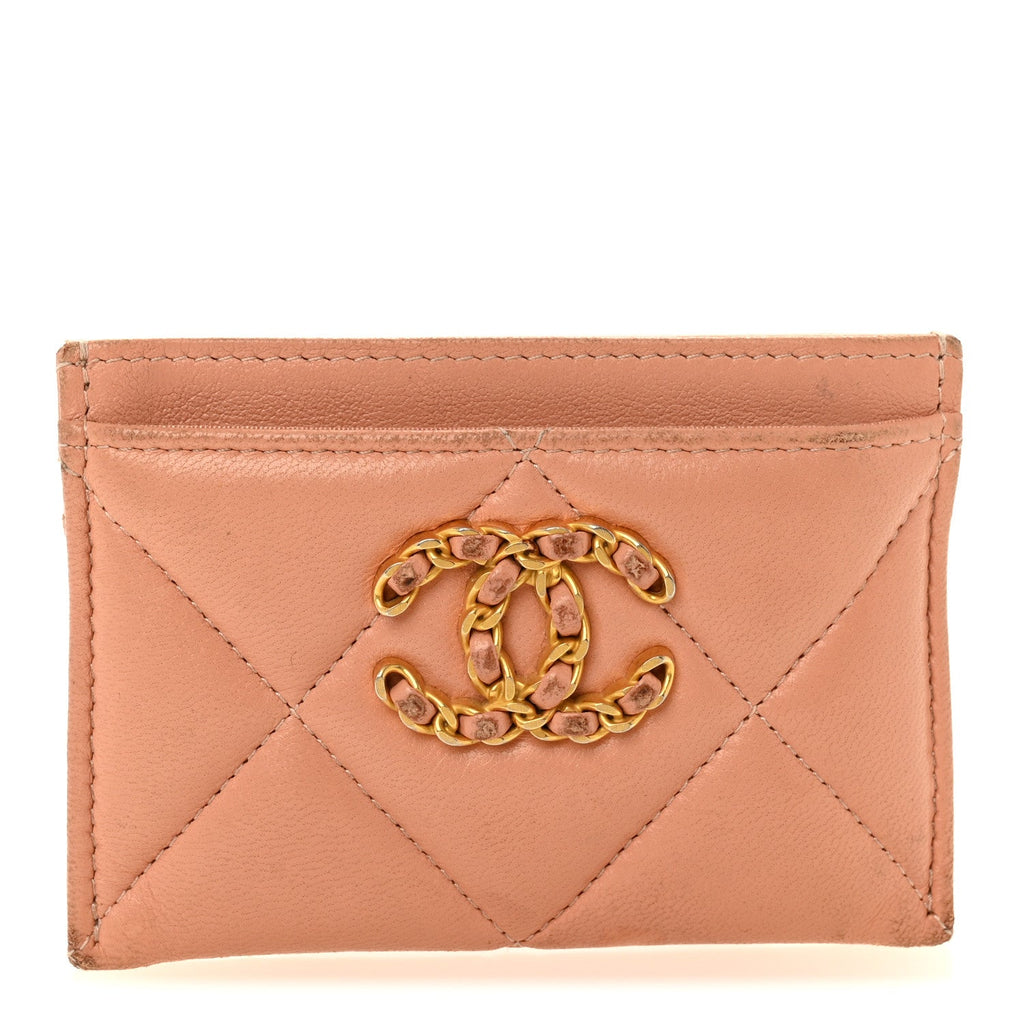 Lambskin Quilted 19 Card Holder Beige