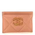 Lambskin Quilted 19 Card Holder Beige