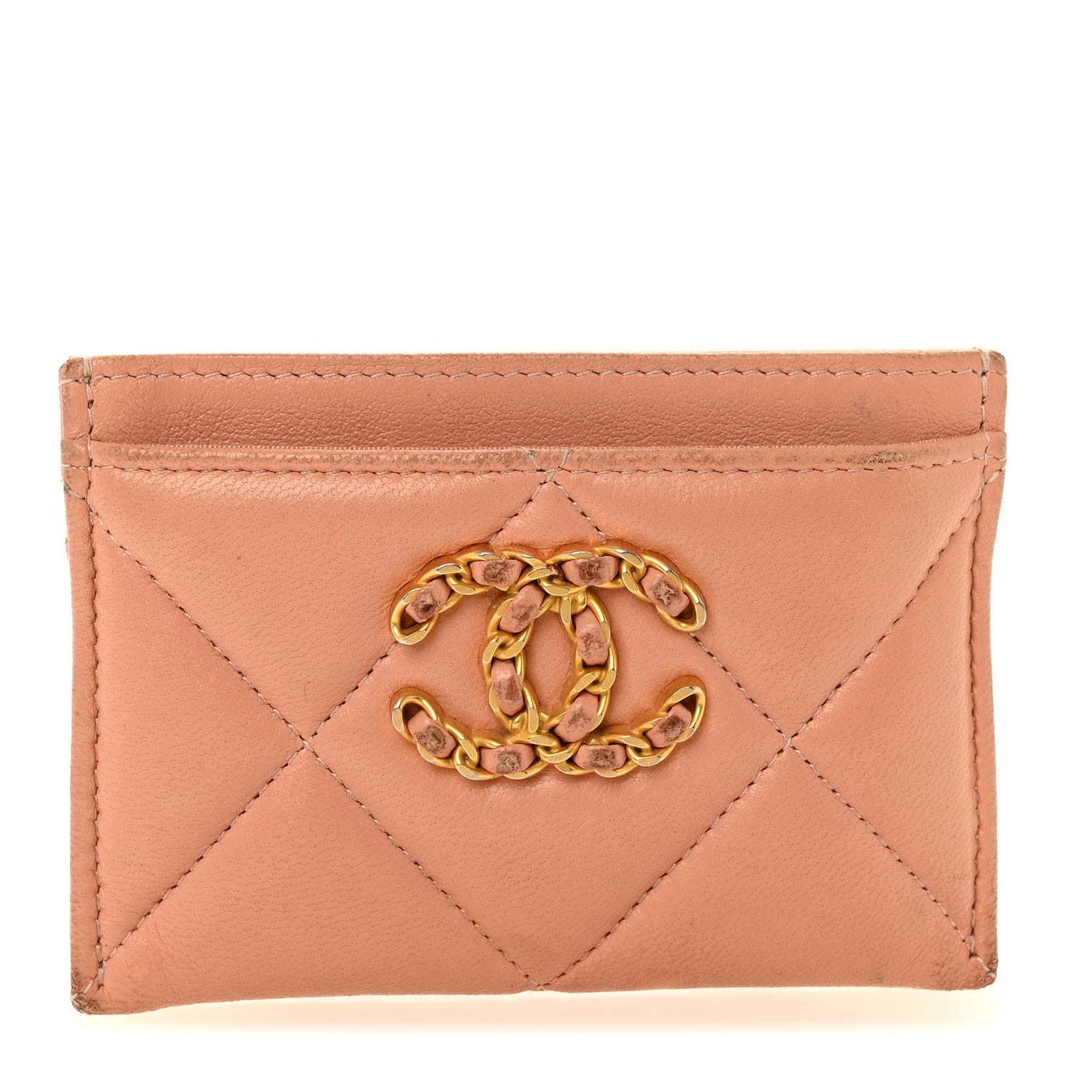 Lambskin Quilted 19 Card Holder Beige