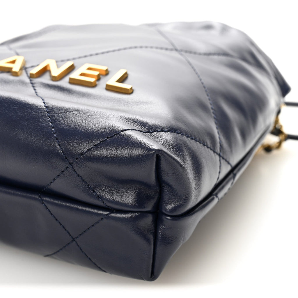 Chanel Shiny Calfskin Quilted Mini Chanel 22 Navy Blue
