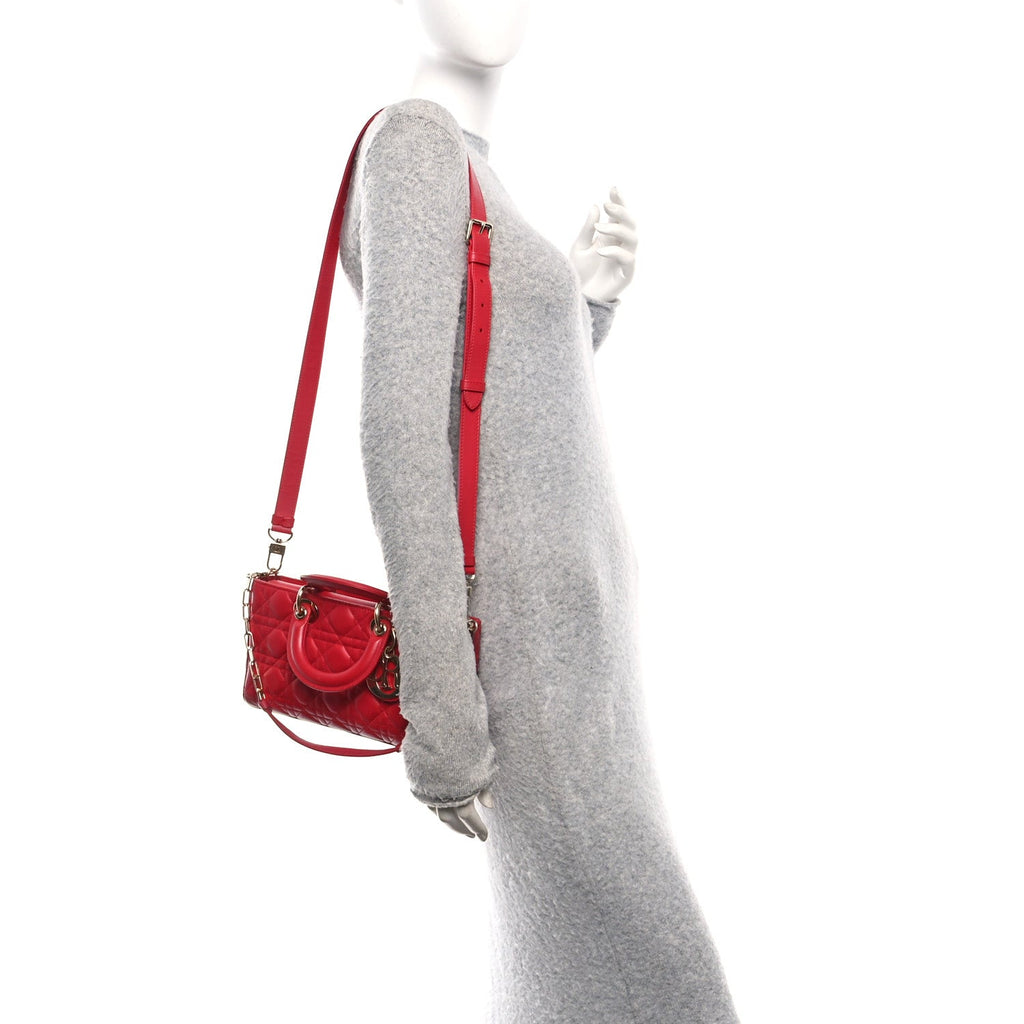 Christian Dior Lambskin Cannage Medium Lady D-Joy Red