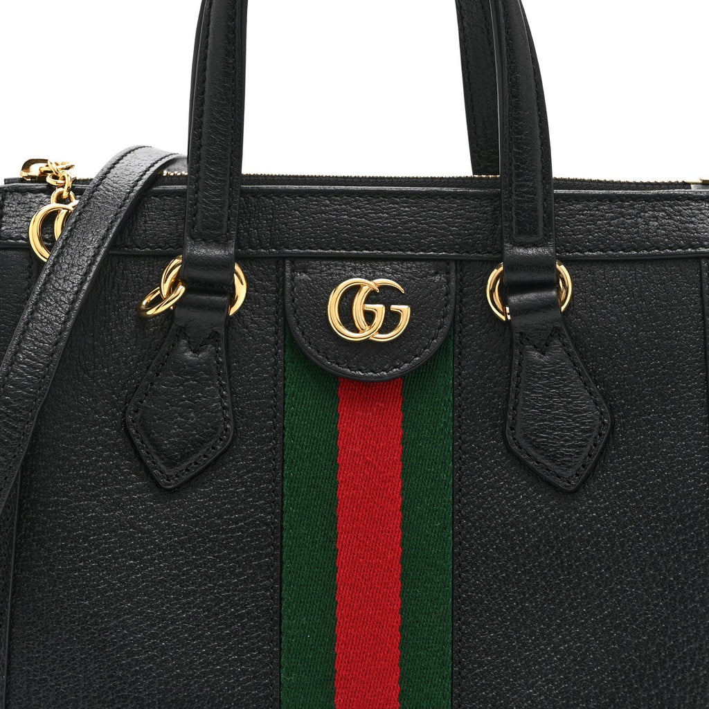 Gucci Textured Calfskin Web Small Ophidia Tote Bag Black