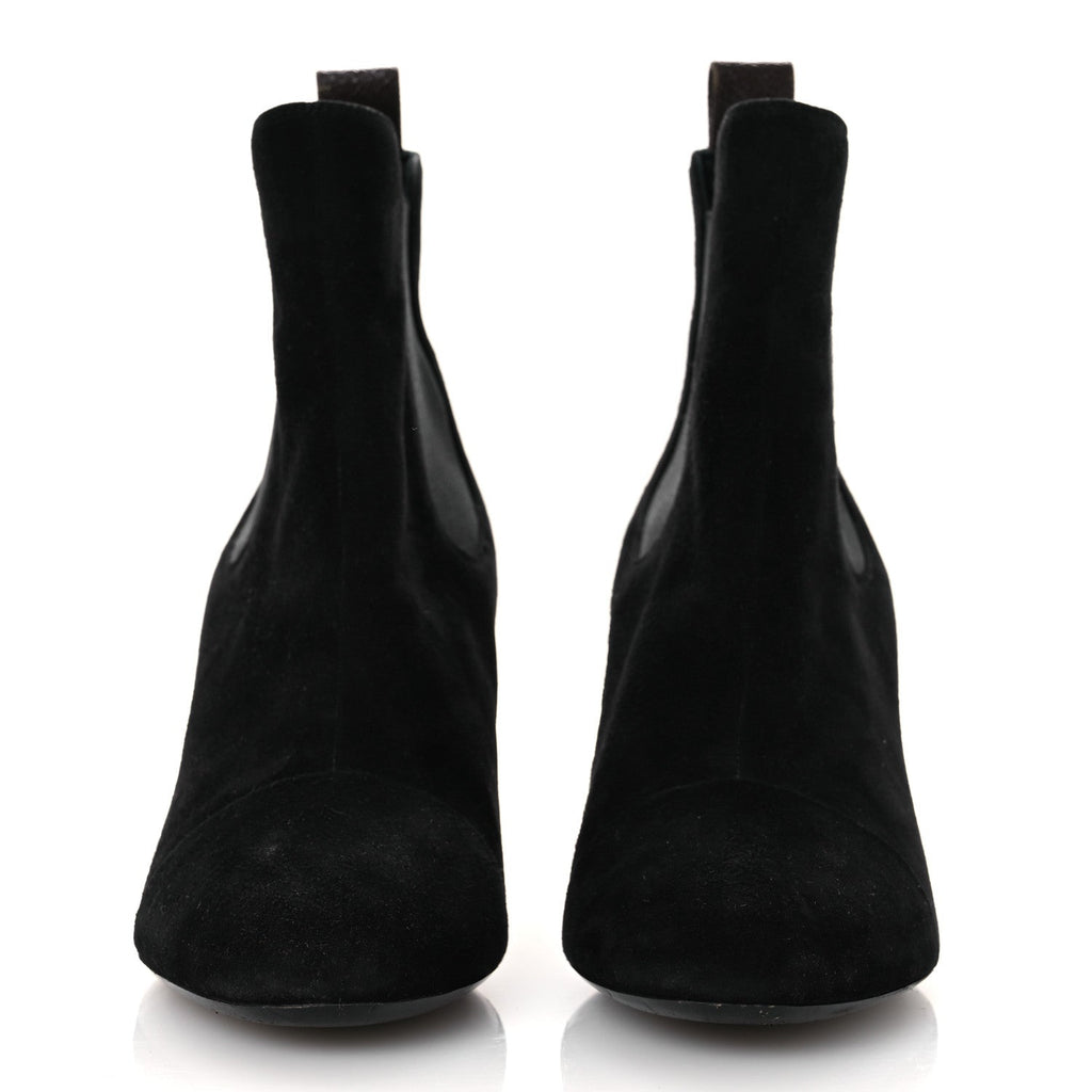 Louis Vuitton Suede Monogram Uniformes Cap Toe Chelsea 75mm Ankle Boots 37.5 Black