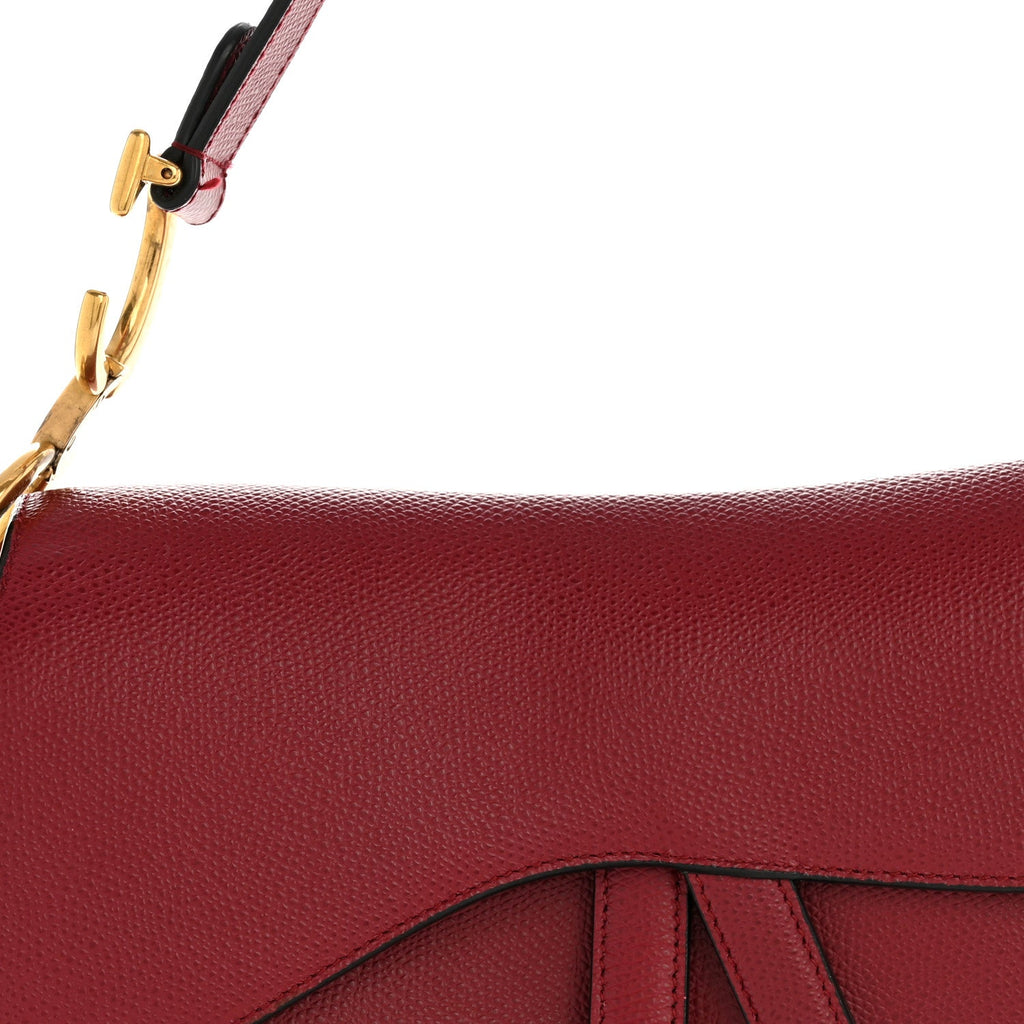 Christian Dior Grained Calfskin Saddle Bag Red