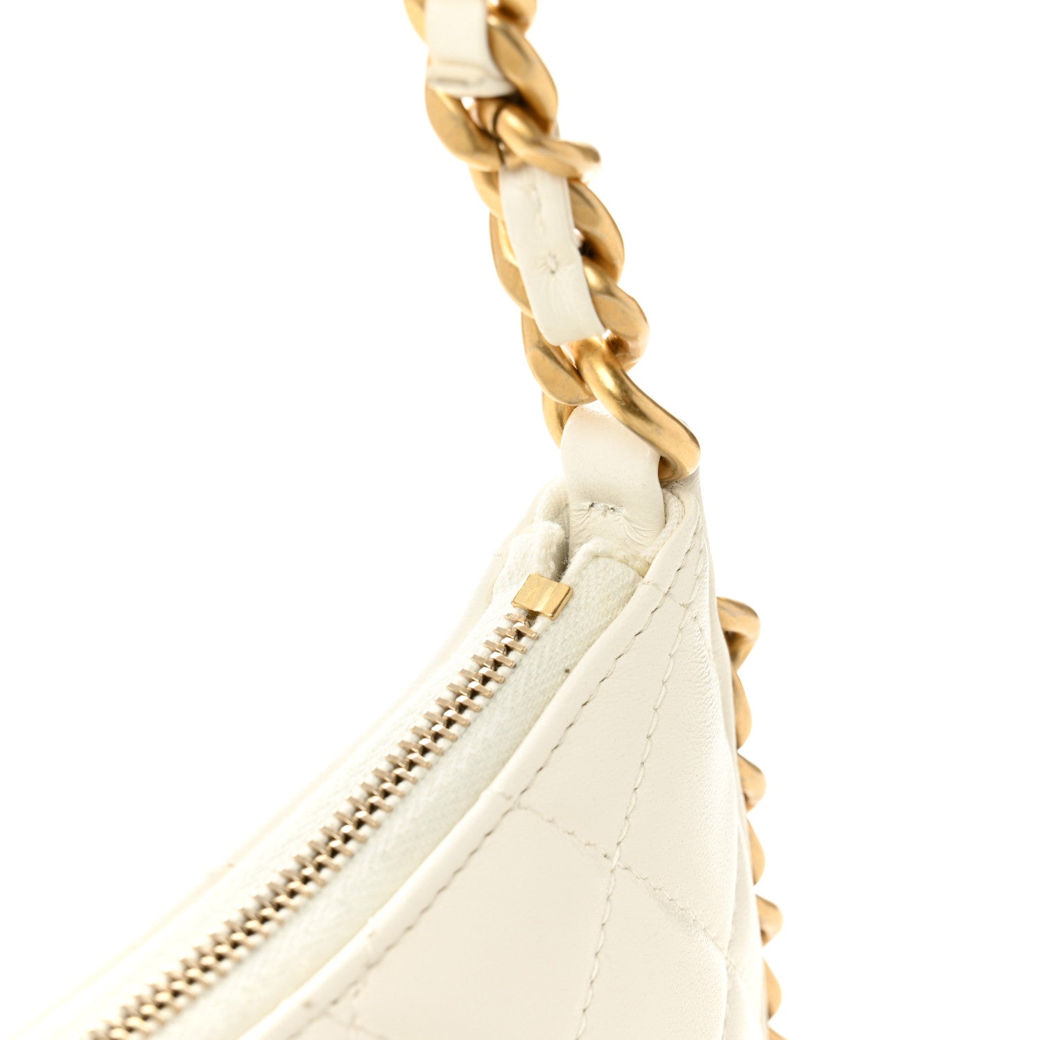 Chanel Shiny Crumpled Lambskin Quilted Trendy Chain Around Hobo White