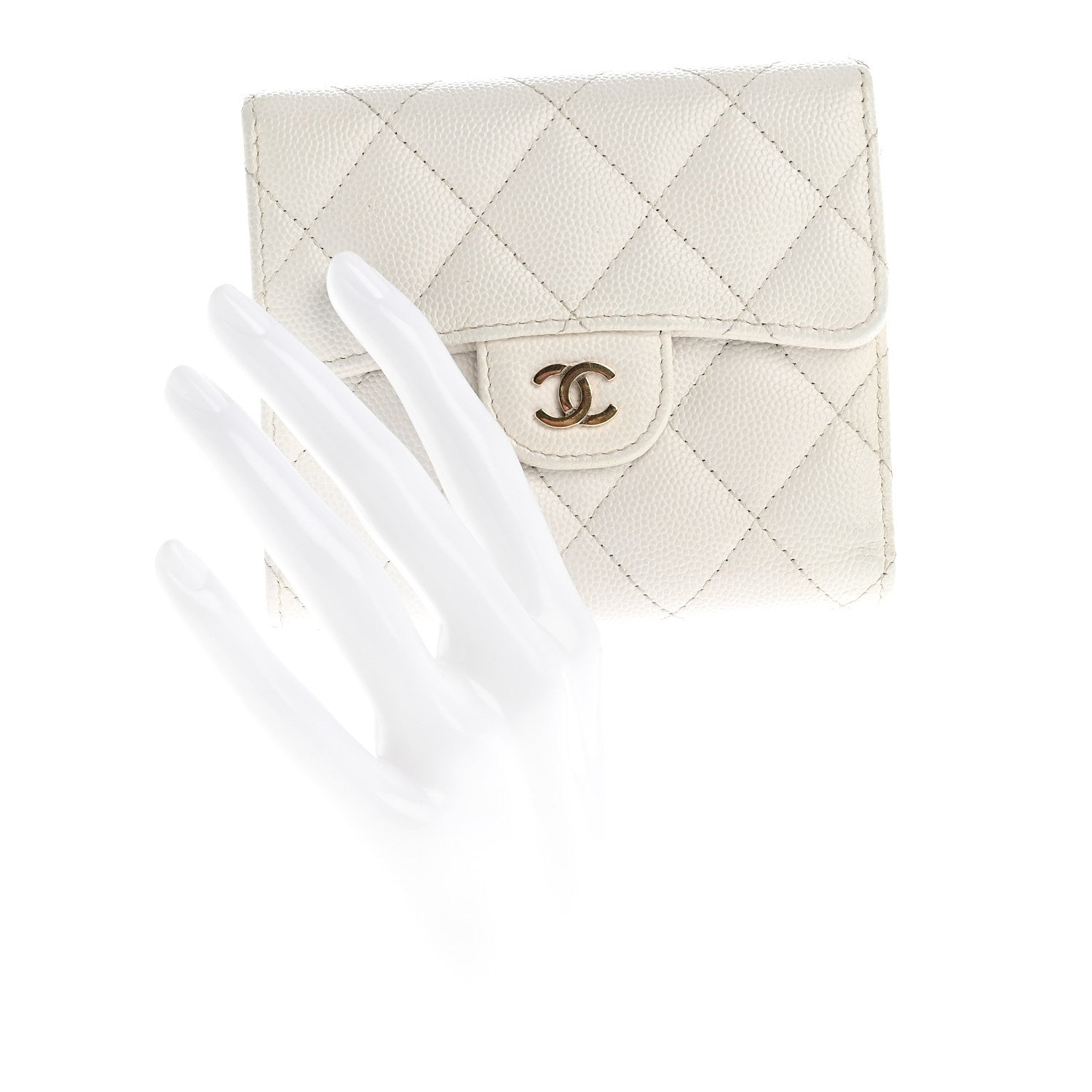 Caviar Quilted Compact Flap Wallet White