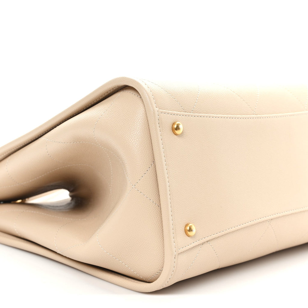Chanel Caviar Stitched Pocket CC Large Tote Light Beige