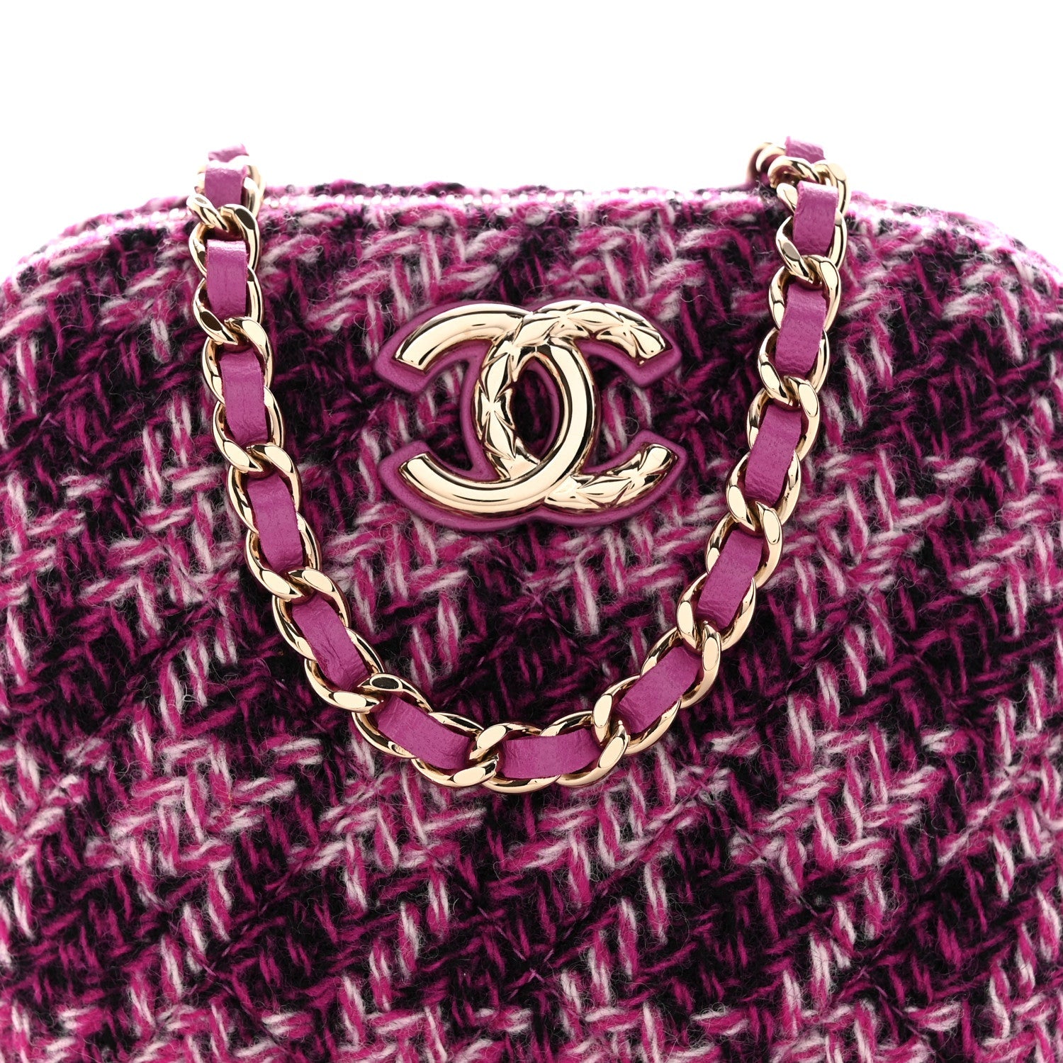 Chanel Tweed Quilted Mini Clutch With Chain Purple