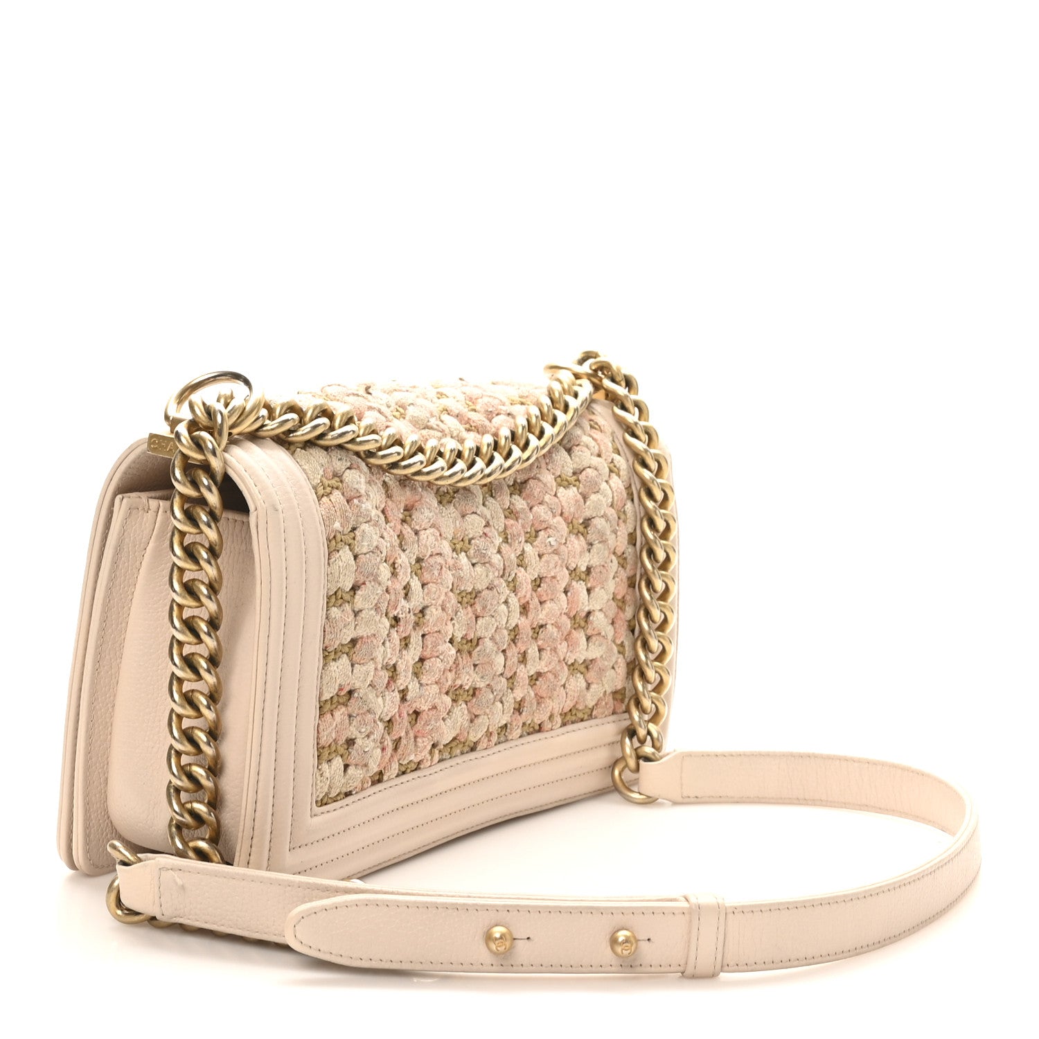Chanel Braided Tweed Lambskin Medium Boy Flap Pink